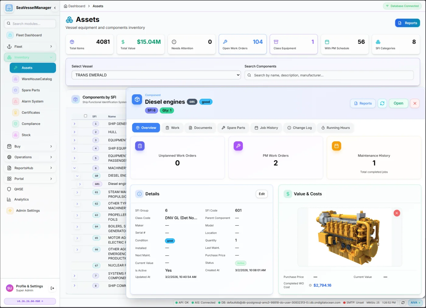 Asset Details View - Complete equipment specifications and maintenance history