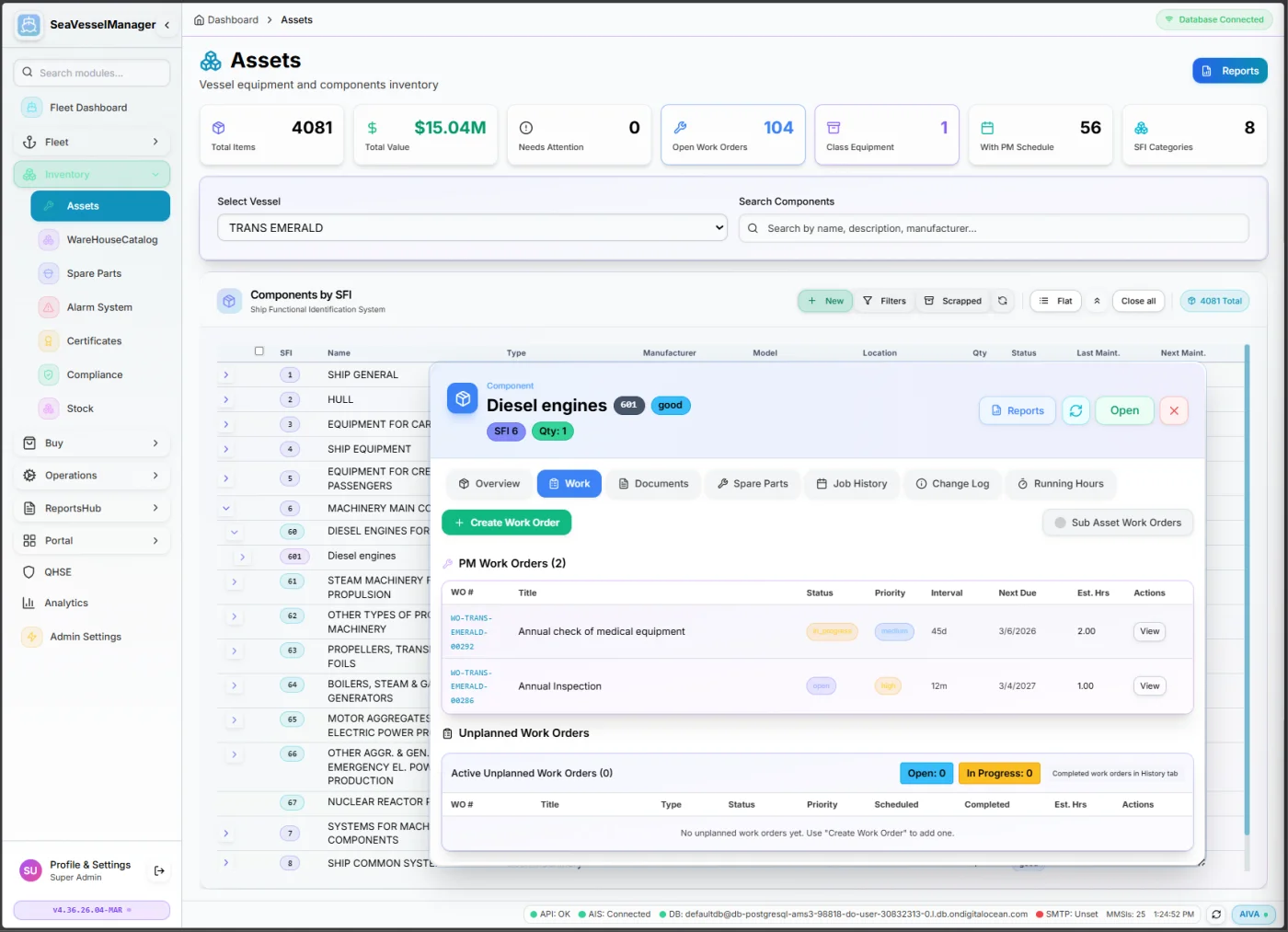 Asset Work Orders - Equipment maintenance scheduling and ISM Code compliance